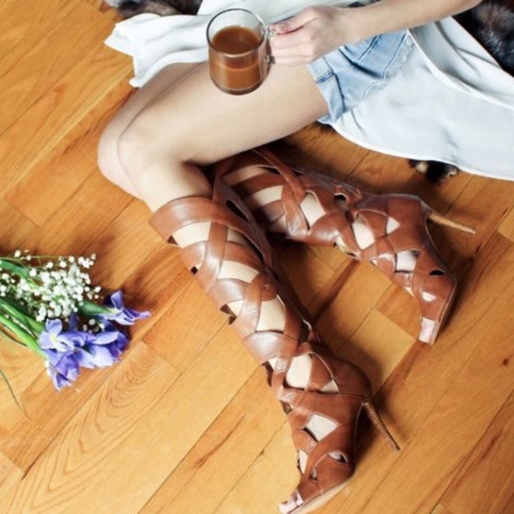 Nine West Dewy Caged Leather Gladiator Heels